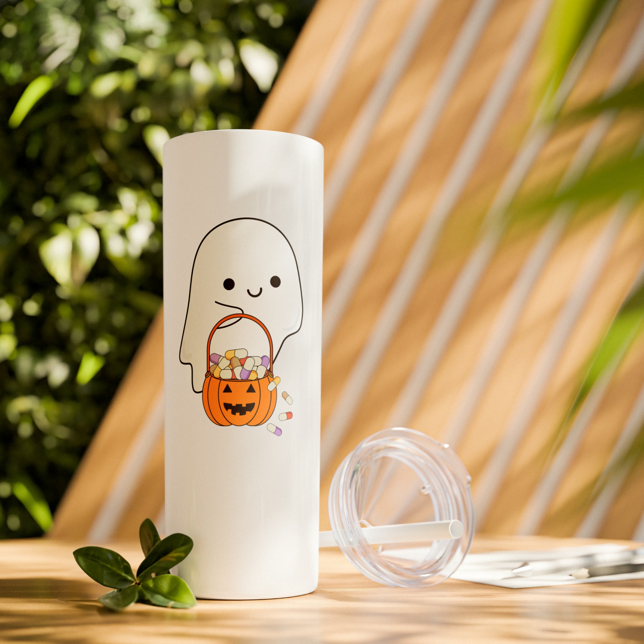Ghost Trick or Treat Skinny Tumbler with Straw, 20oz