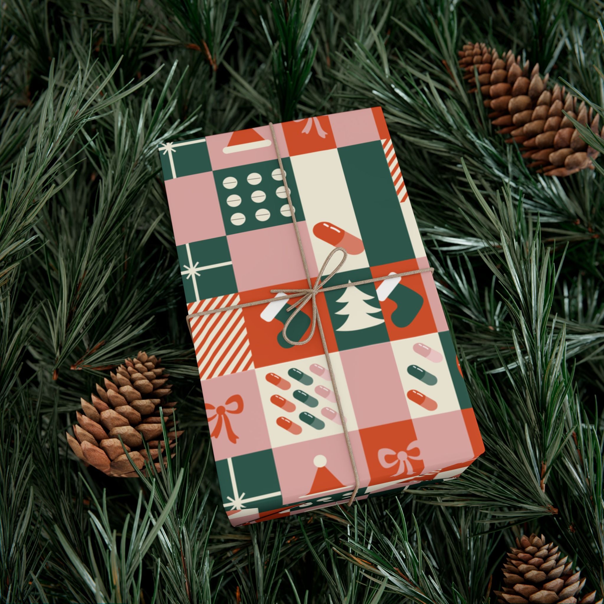 Holiday Patchwork Gift Wrap Paper — Modern Christmas Pattern