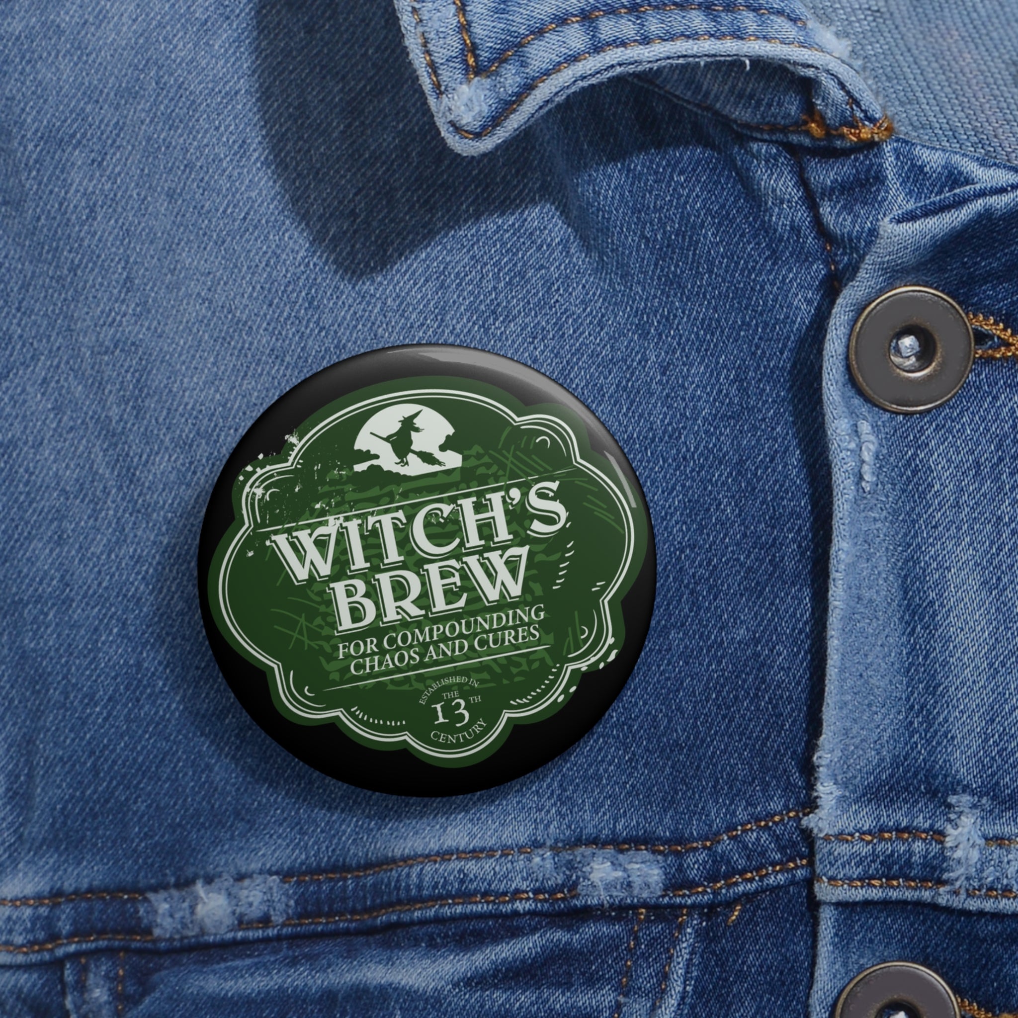 Witches Brew Green Pin - Black // Halloween