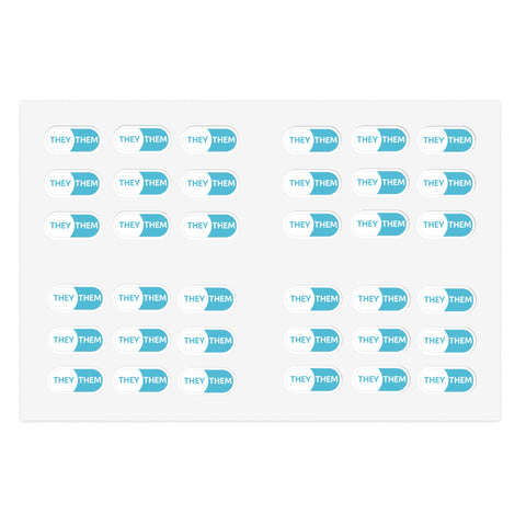 They/Them Pronoun Stickers for Badge - Pharmacy Pills  - Sticker Sheet - Blue