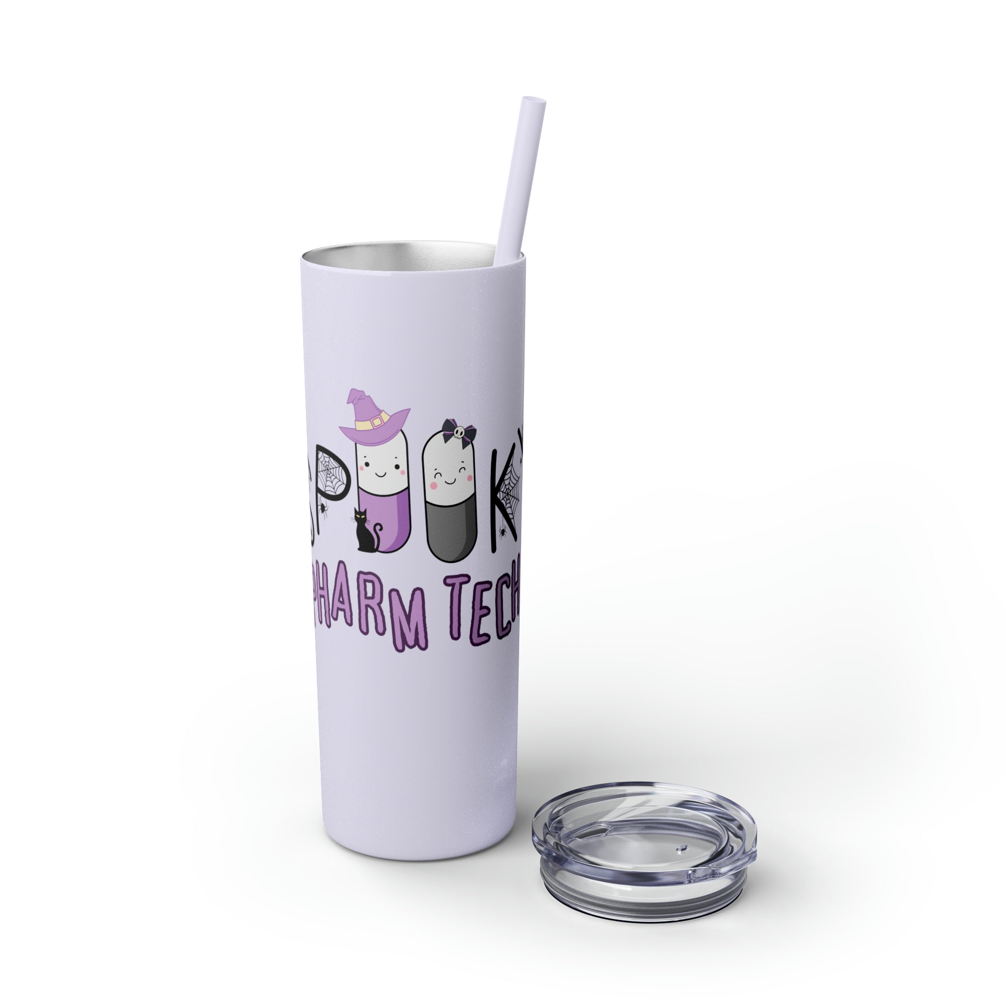 Spooky Pharm Tech "Spider Webs" Skinny Tumbler with Straw, 20oz