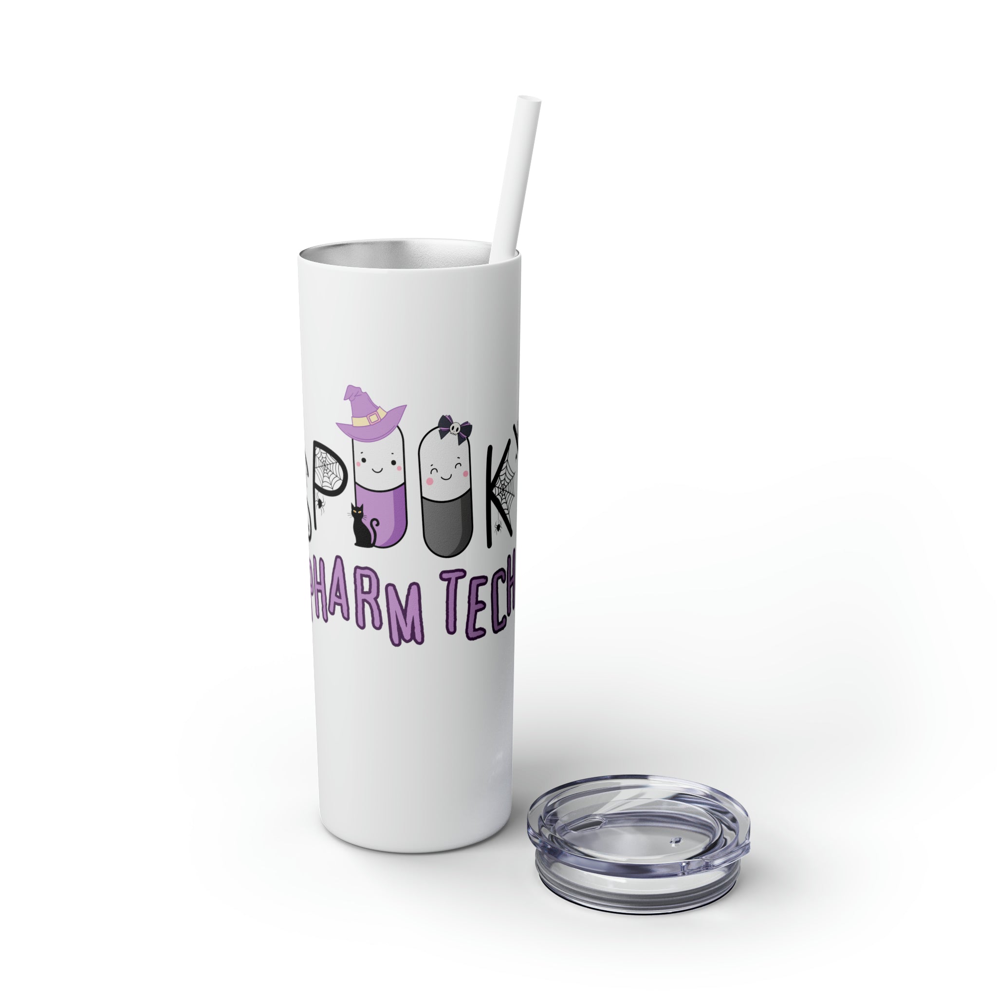 Spooky Pharm Tech "Spider Webs" Skinny Tumbler with Straw, 20oz