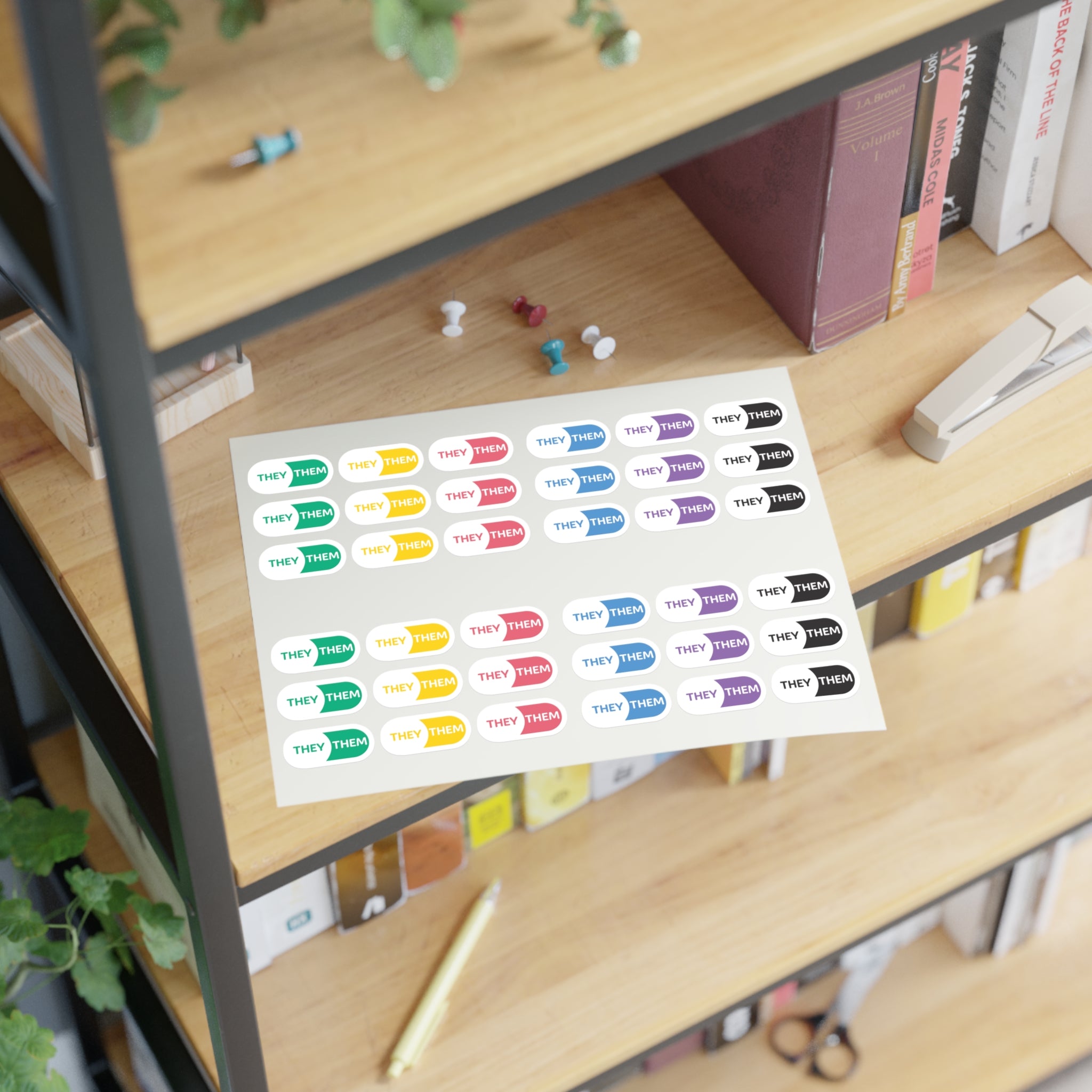 They/Them Pronoun Stickers for Badge - Pharmacy Pills - Sticker Sheet