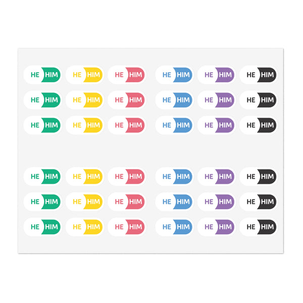 He/Him Pronoun Stickers for Badge - Pharmacy Pills  - Sticker Sheet