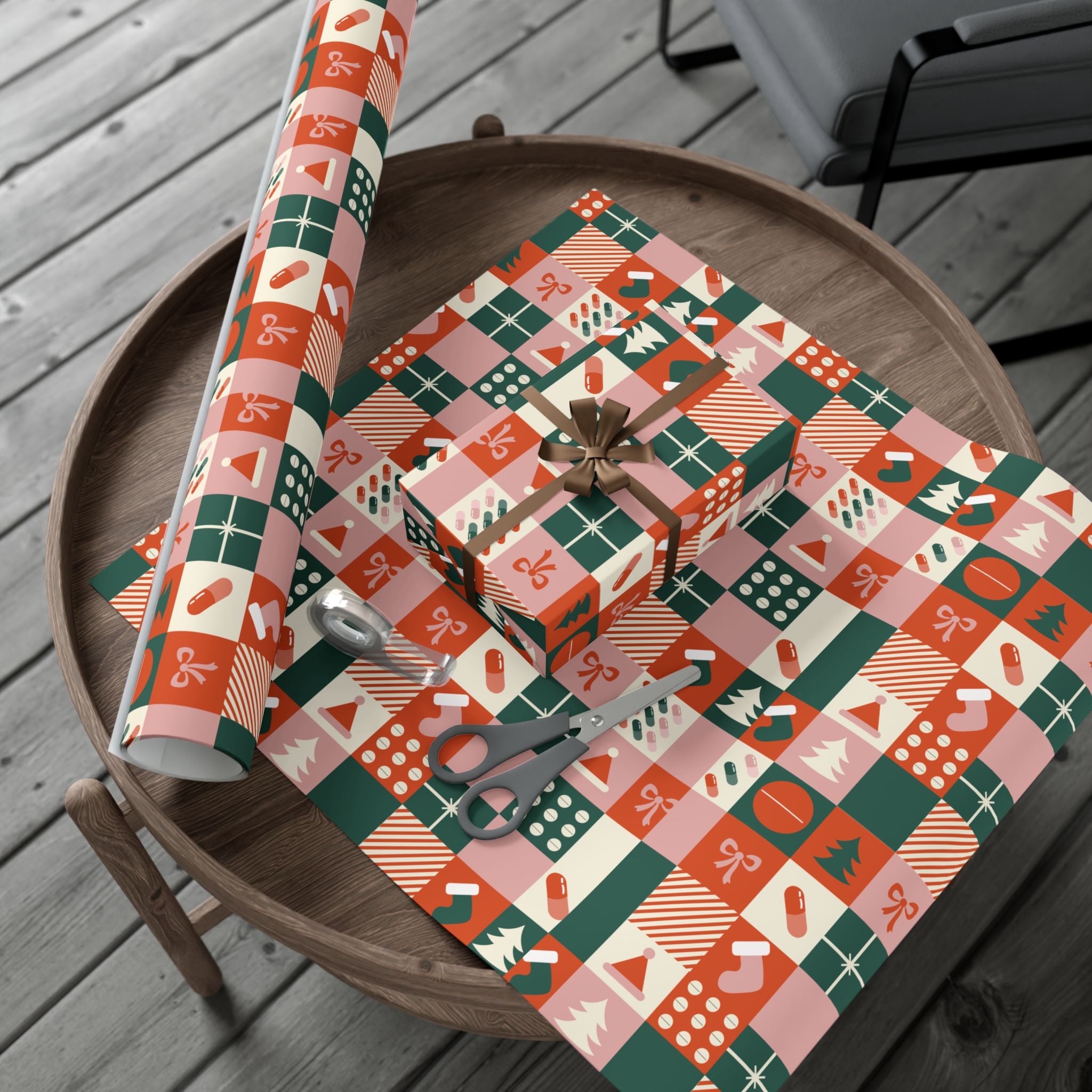 Holiday Patchwork Gift Wrap Paper — Modern Christmas Pattern