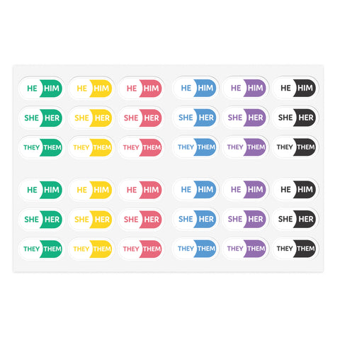 Pronoun Stickers for Badge - Pharmacy Pills - Sticker Sheet Variety Pack 1