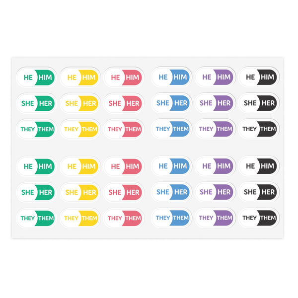 Pronoun Stickers for Badge - Pharmacy Pills - Sticker Sheet Variety Pack 1
