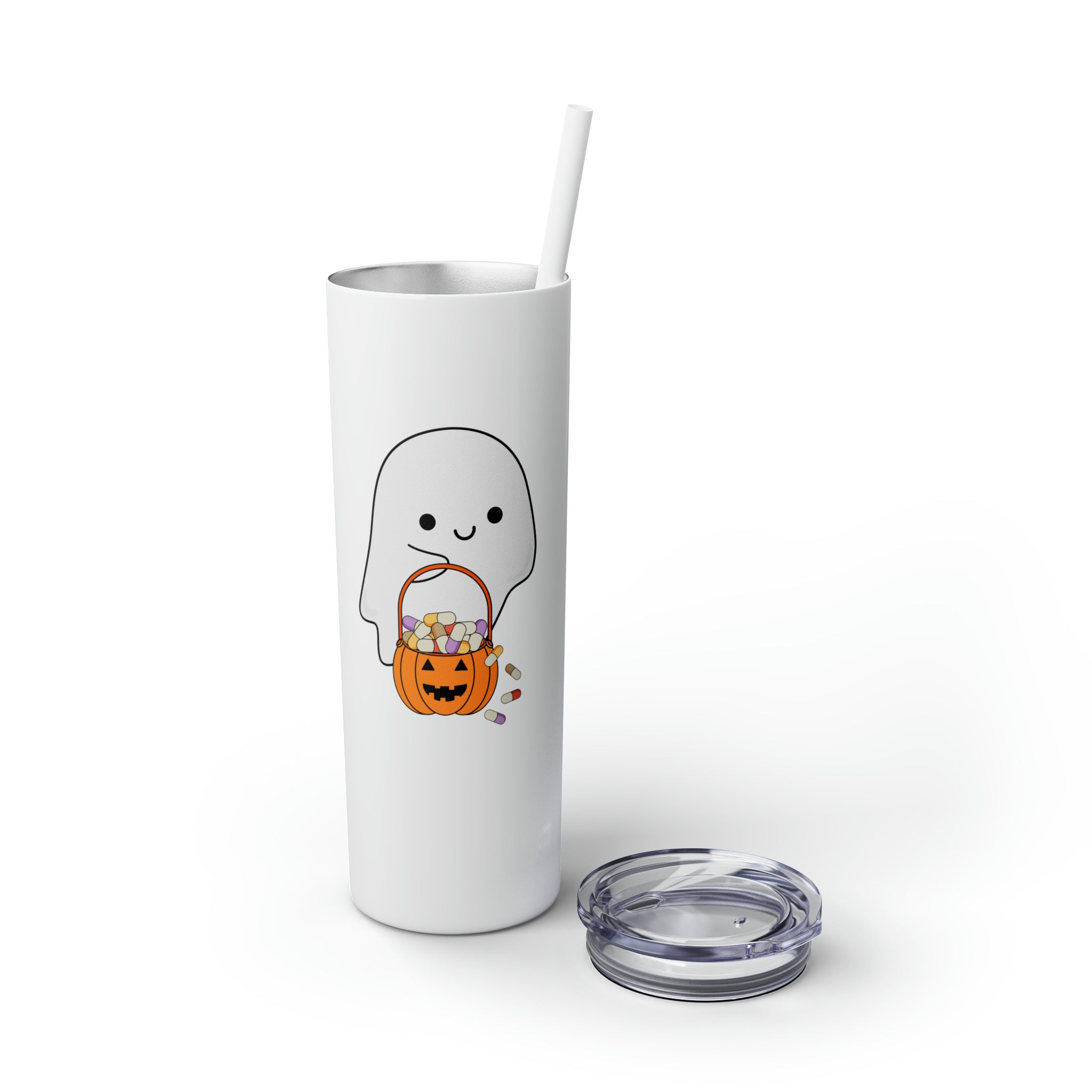 Ghost Trick or Treat Skinny Tumbler with Straw, 20oz