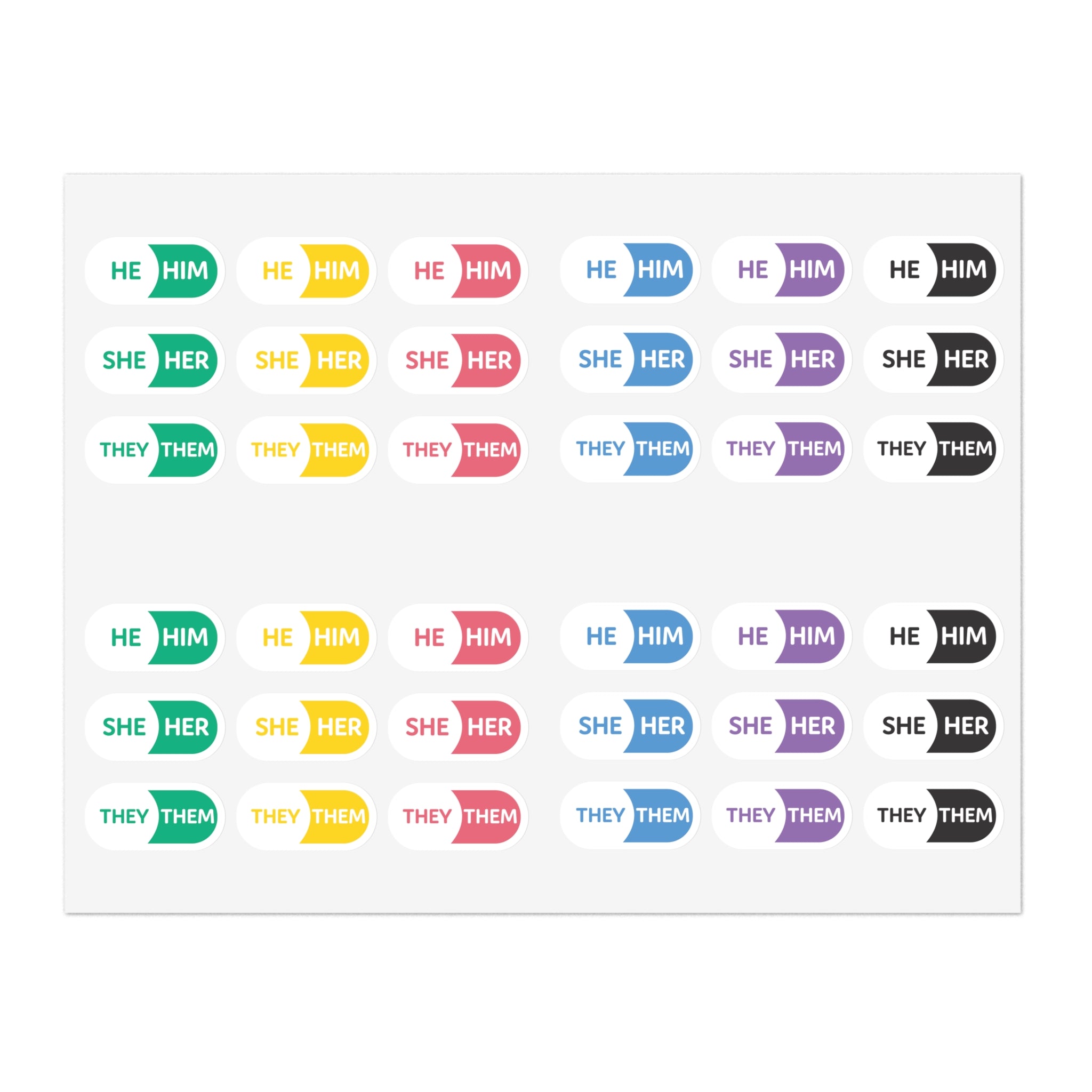 Pronoun Stickers for Badge - Pharmacy Pills - Sticker Sheet Variety Pack 1