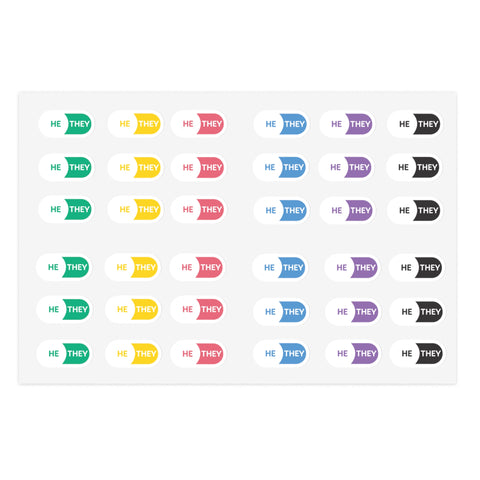 He/They Pronoun Stickers for Badge - Pharmacy Pills  - Sticker Sheet