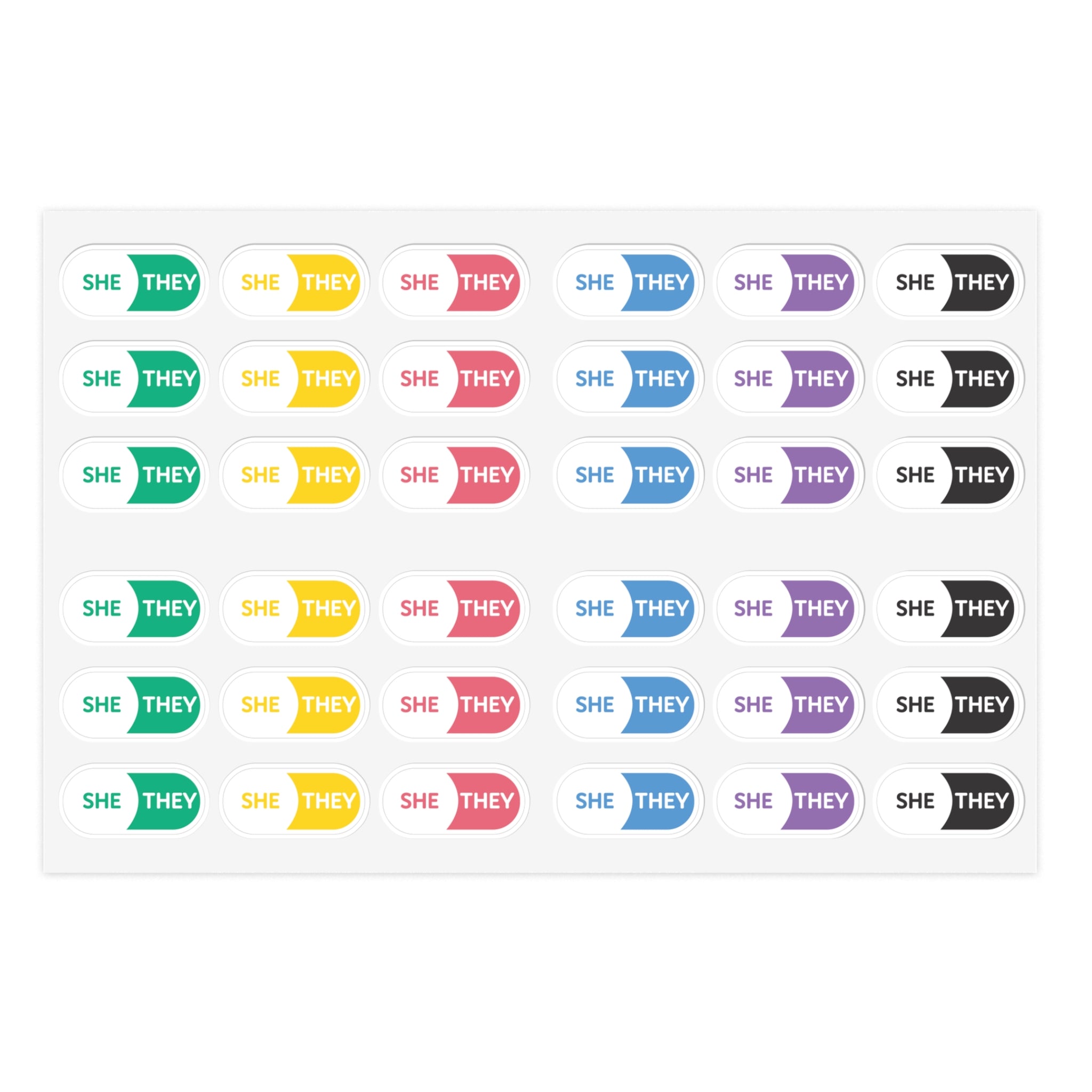 She/They Pronoun Stickers for Badge - Pharmacy Pills - Sticker Sheet