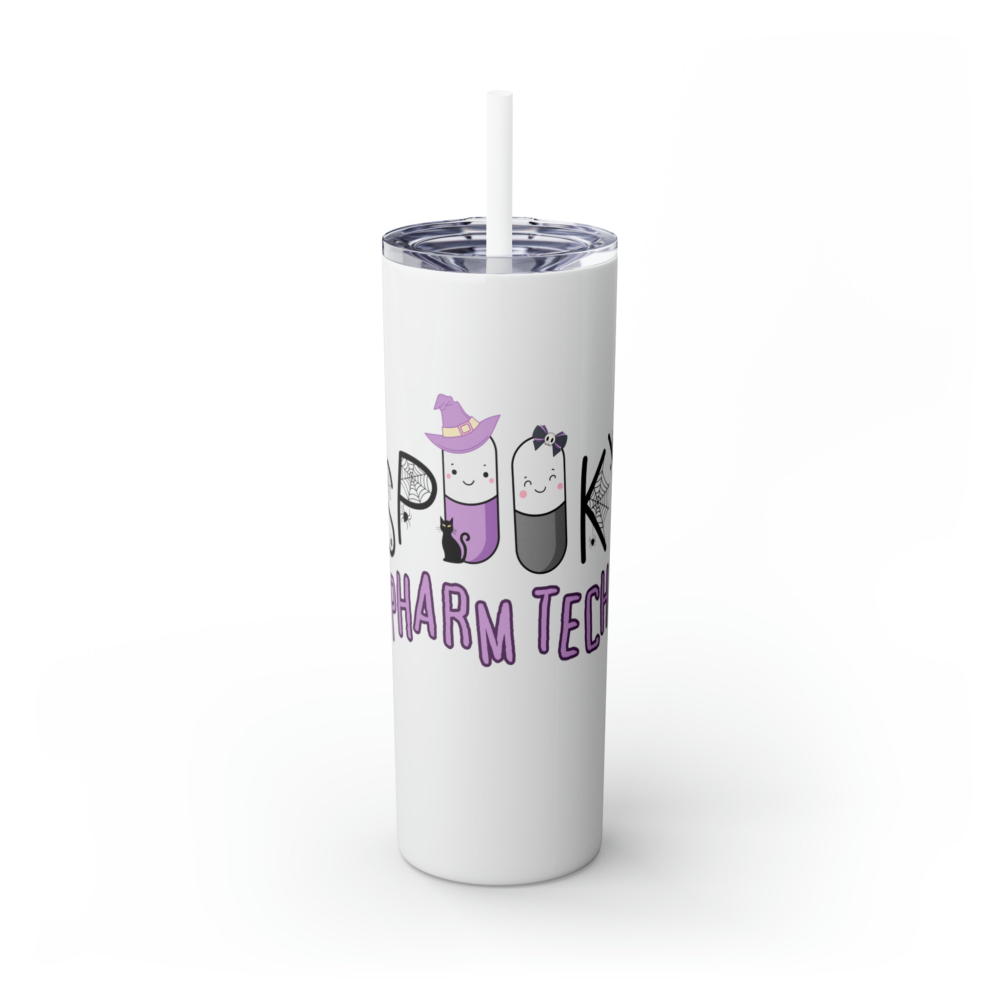 Spooky Pharm Tech "Spider Webs" Skinny Tumbler with Straw, 20oz
