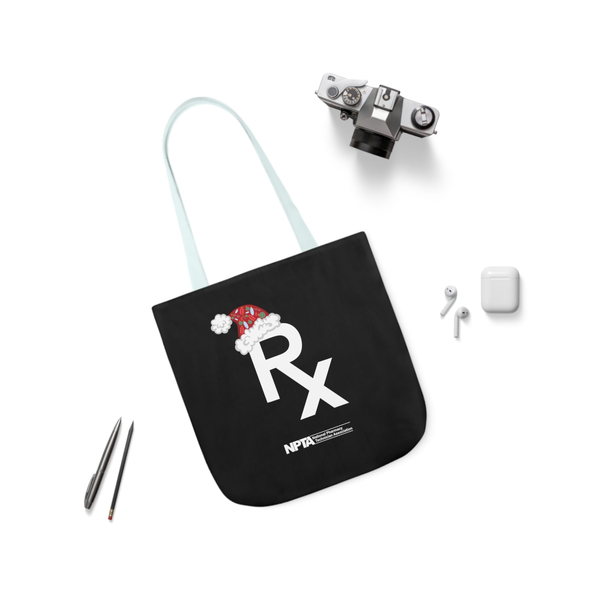 Rx Santa Hat (Black) - Polyester Canvas Tote Bag