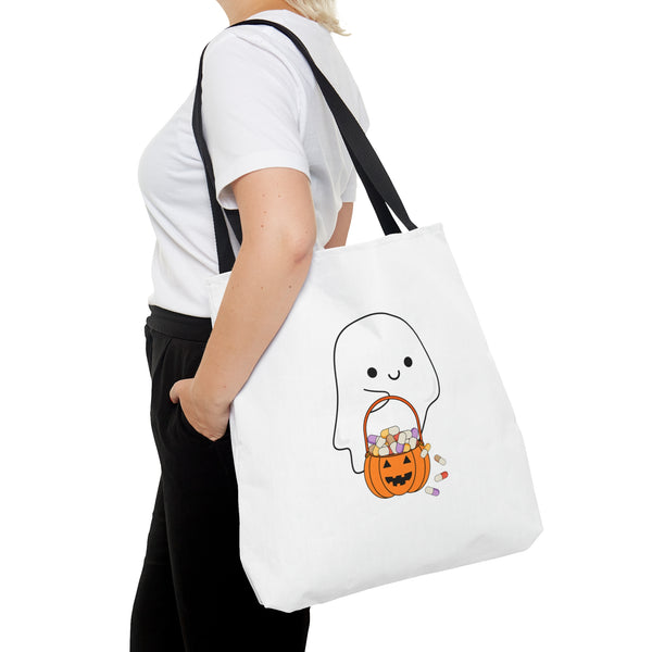 Ghost Trick or Treat Tote Bag White