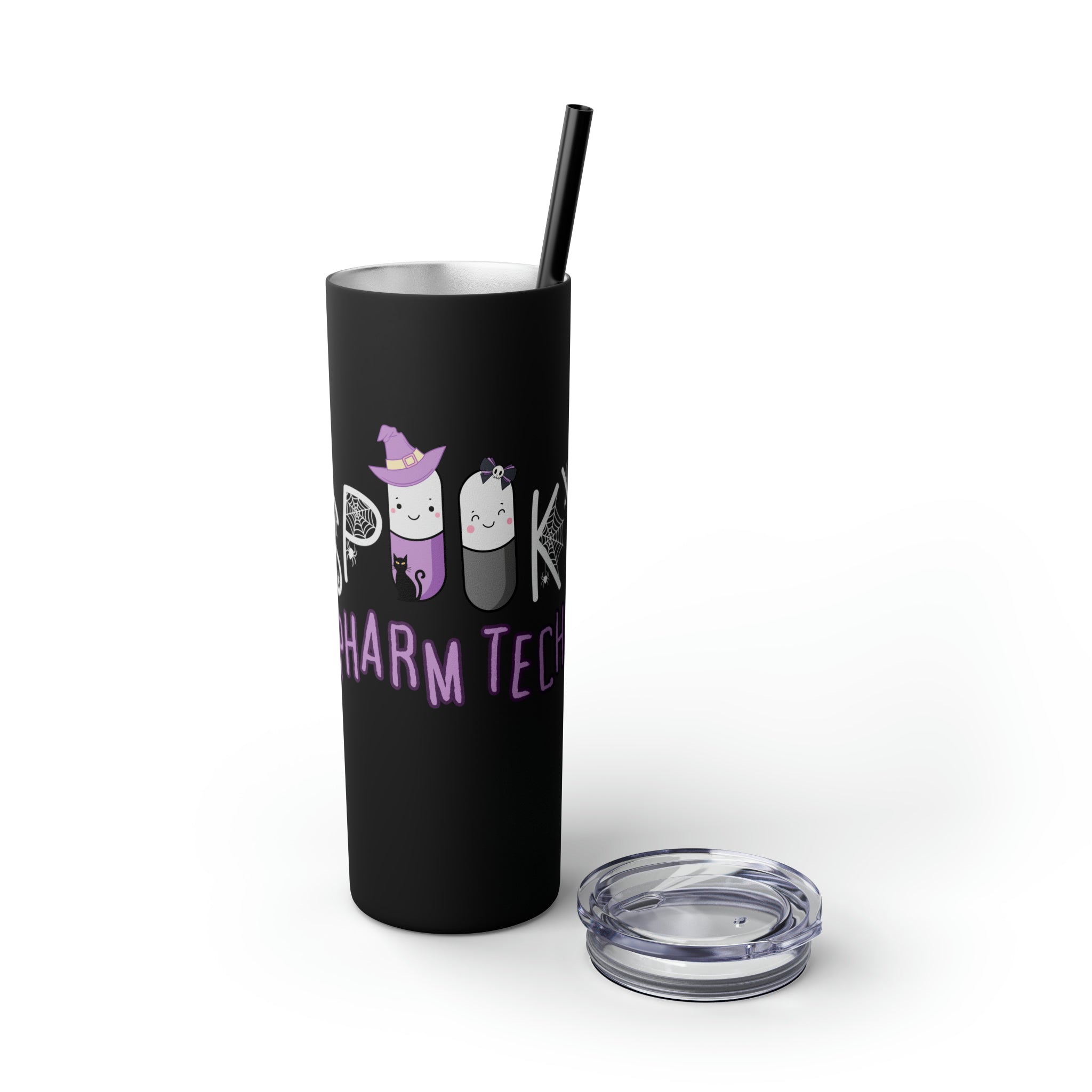 Spooky Pharm Tech "Spider Webs" Skinny Tumbler with Straw, 20oz