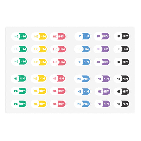 He/Him Pronoun Stickers for Badge - Pharmacy Pills  - Sticker Sheet