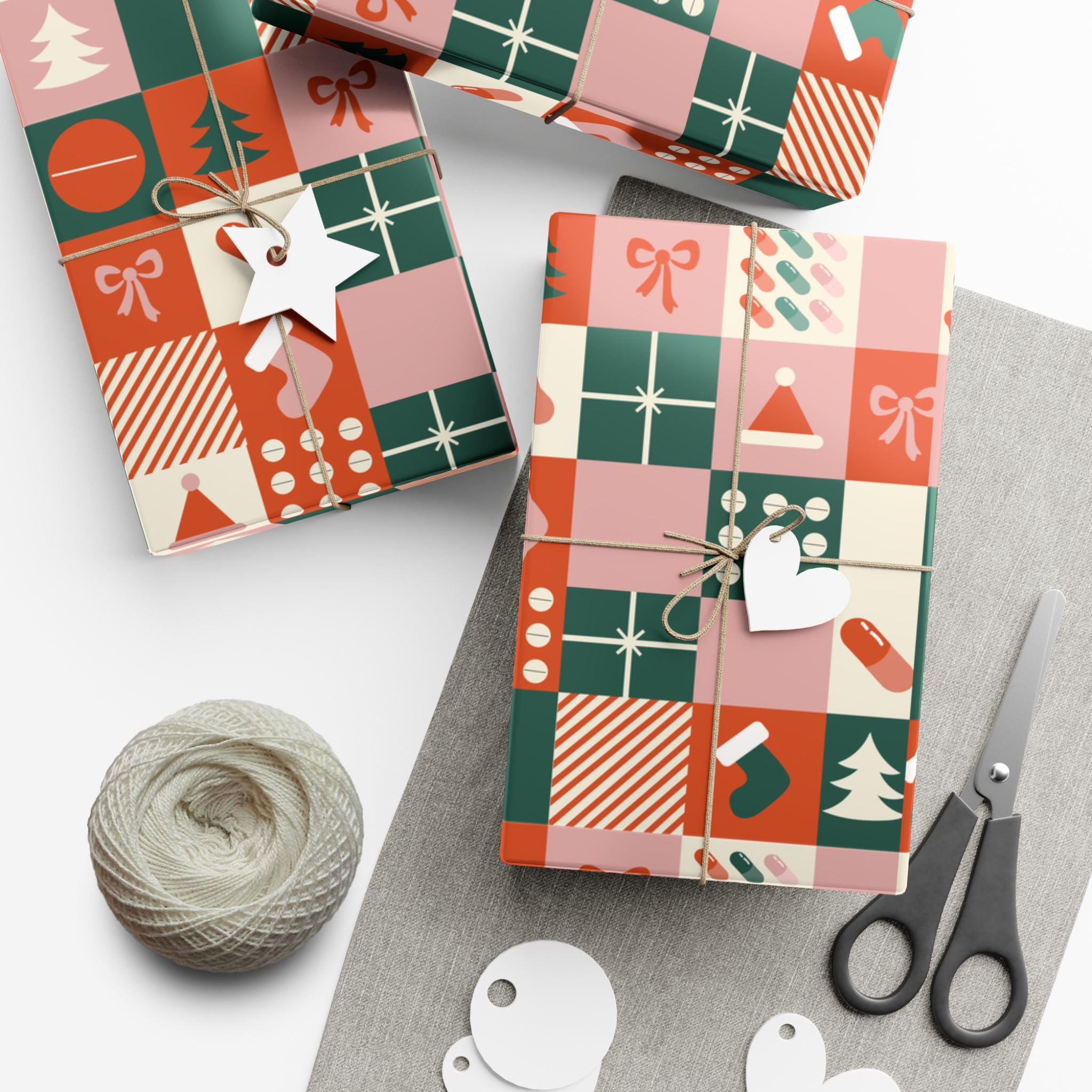 Holiday Patchwork Gift Wrap Paper — Modern Christmas Pattern