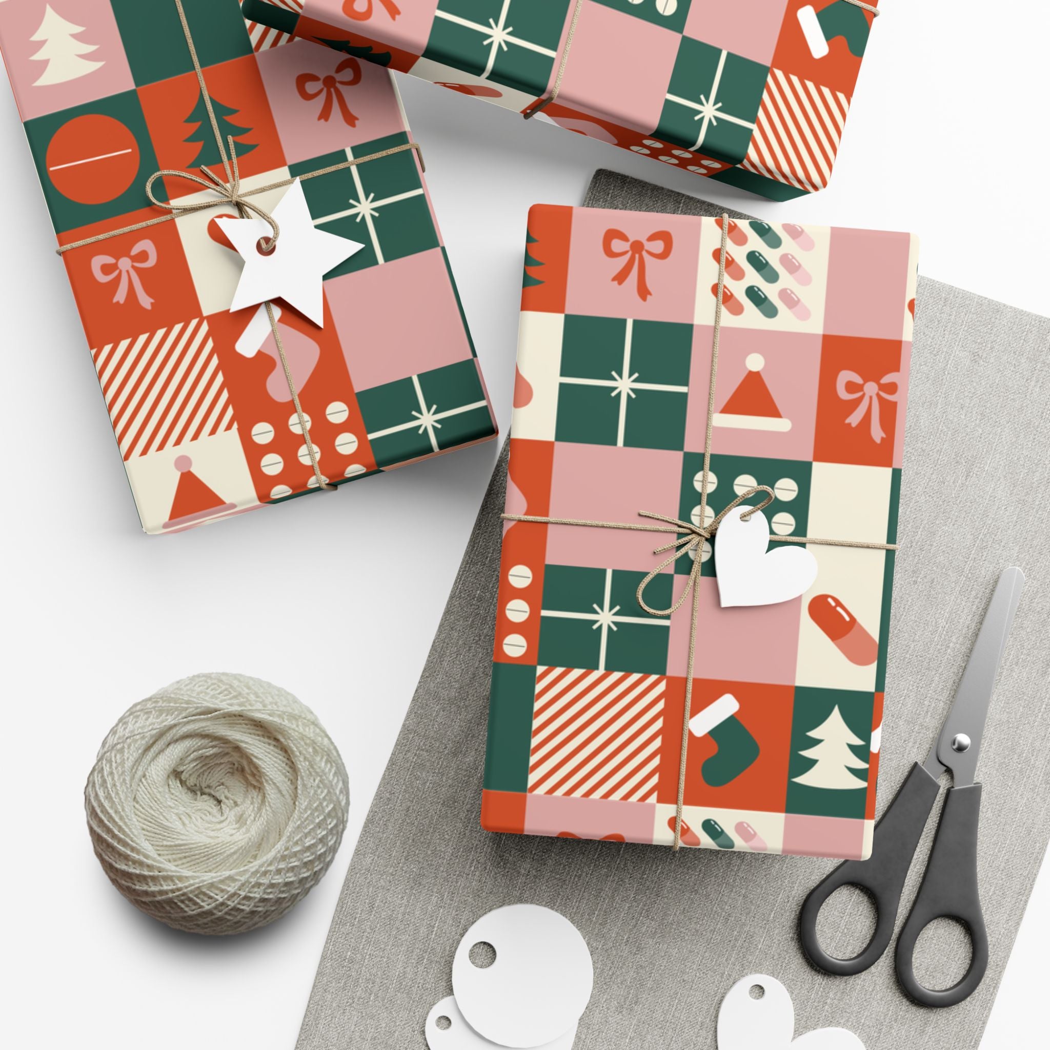 Holiday Patchwork Gift Wrap Paper — Modern Christmas Pattern