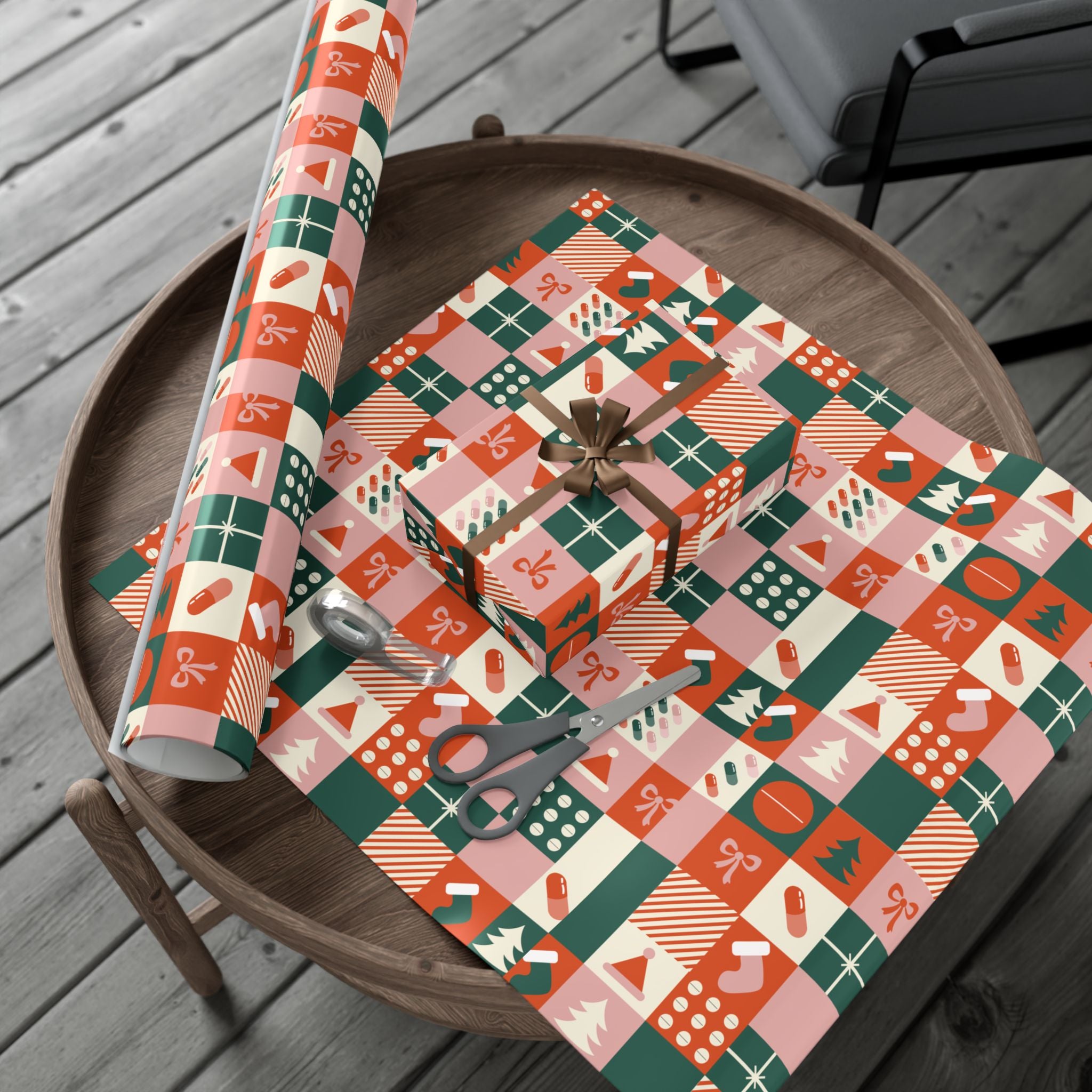 Holiday Patchwork Gift Wrap Paper — Modern Christmas Pattern