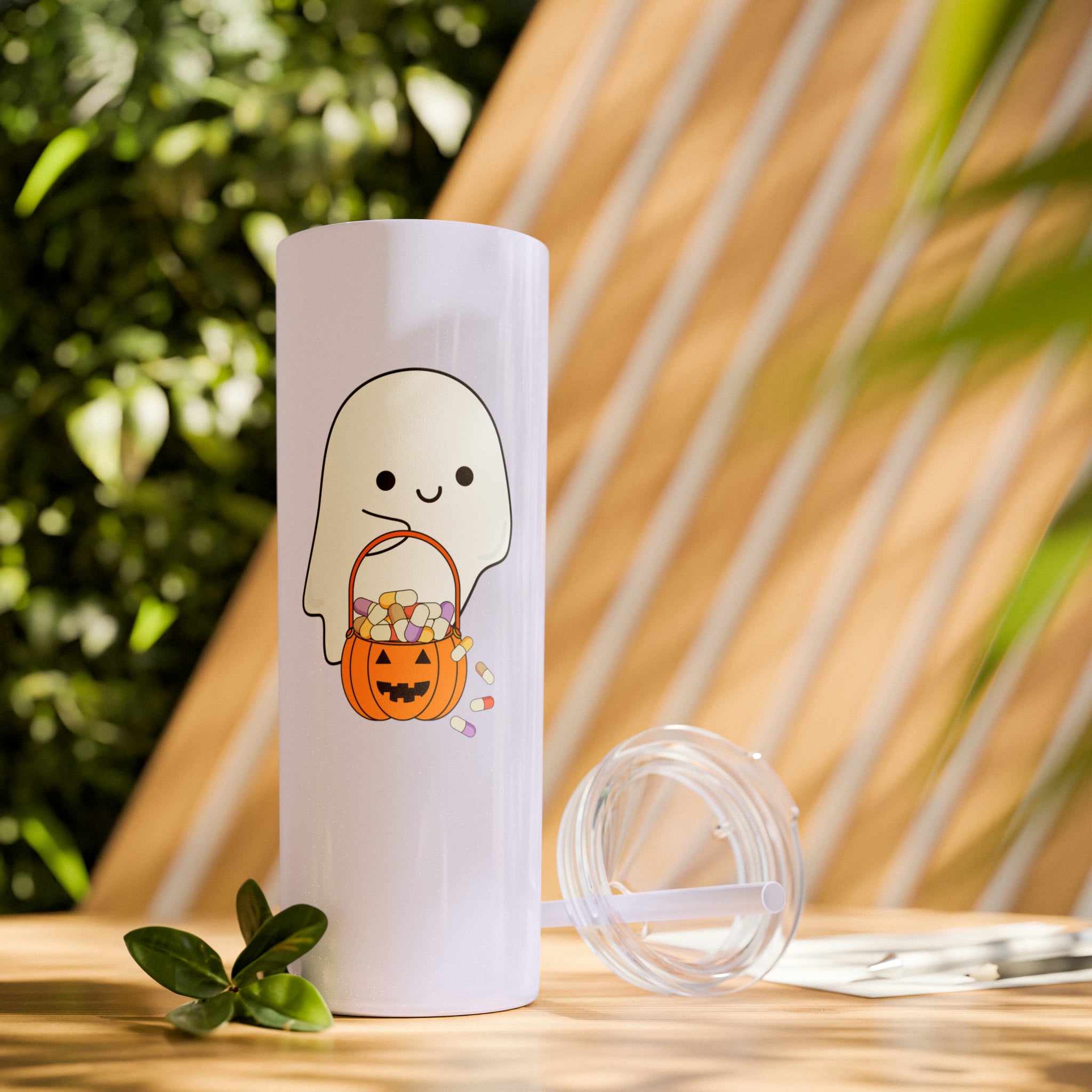 Ghost Trick or Treat Skinny Tumbler with Straw, 20oz