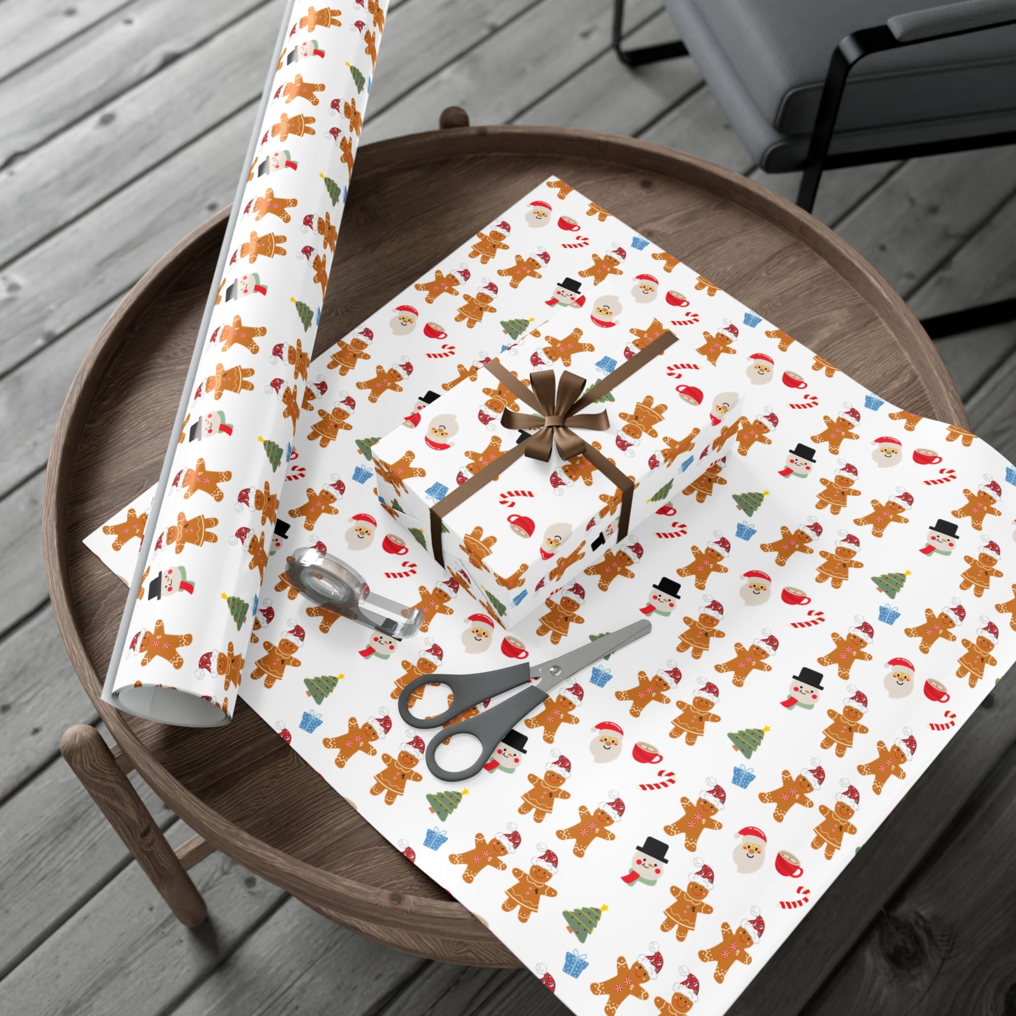 Gingerbread Gift Wrap Paper — Modern Christmas Pattern