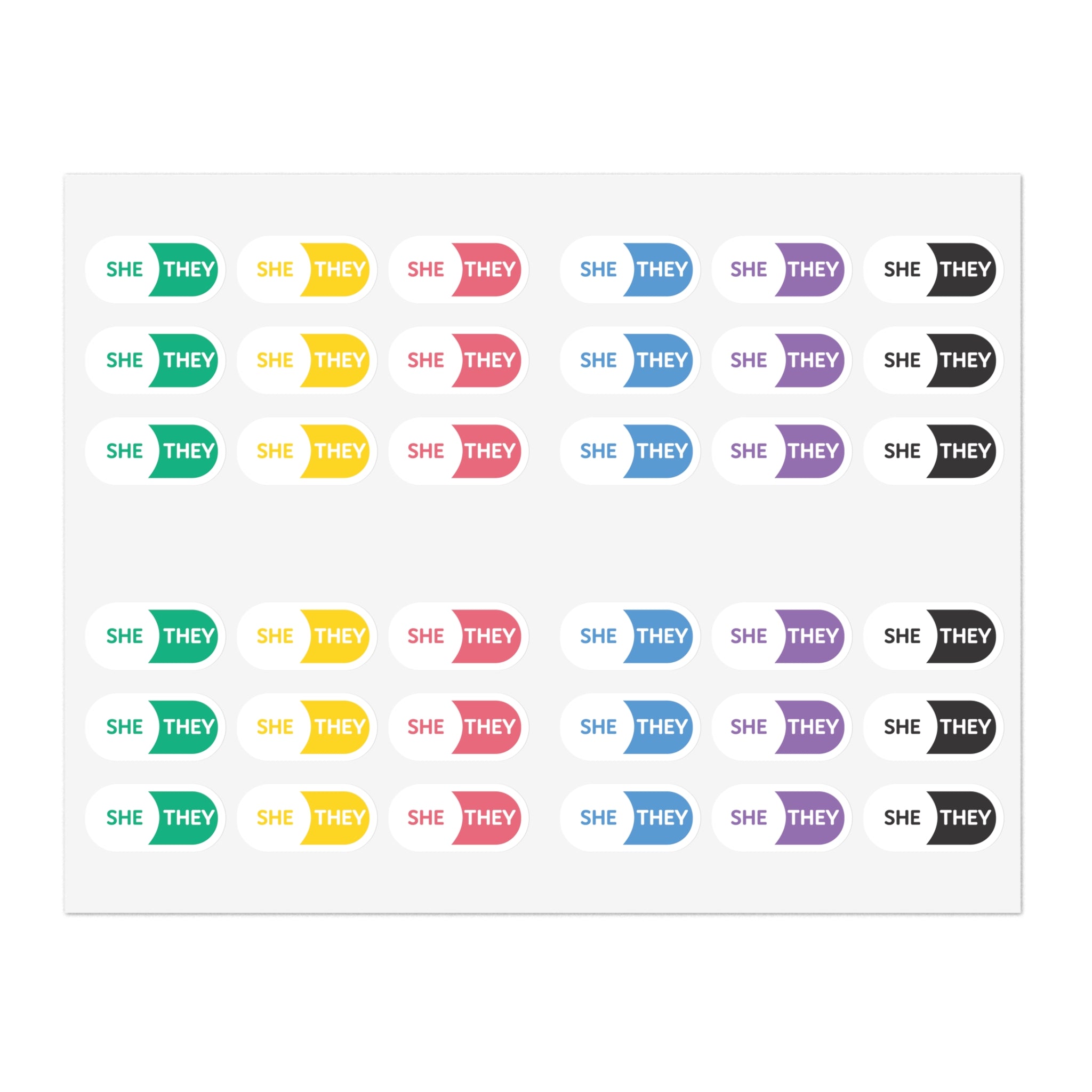 She/They Pronoun Stickers for Badge - Pharmacy Pills - Sticker Sheet