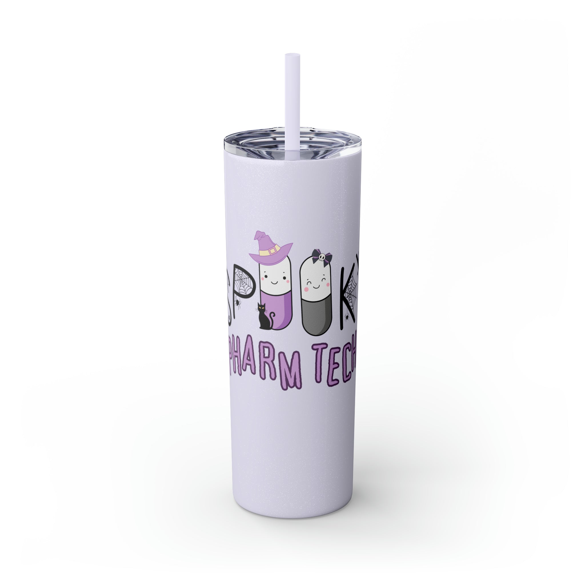 Spooky Pharm Tech "Spider Webs" Skinny Tumbler with Straw, 20oz