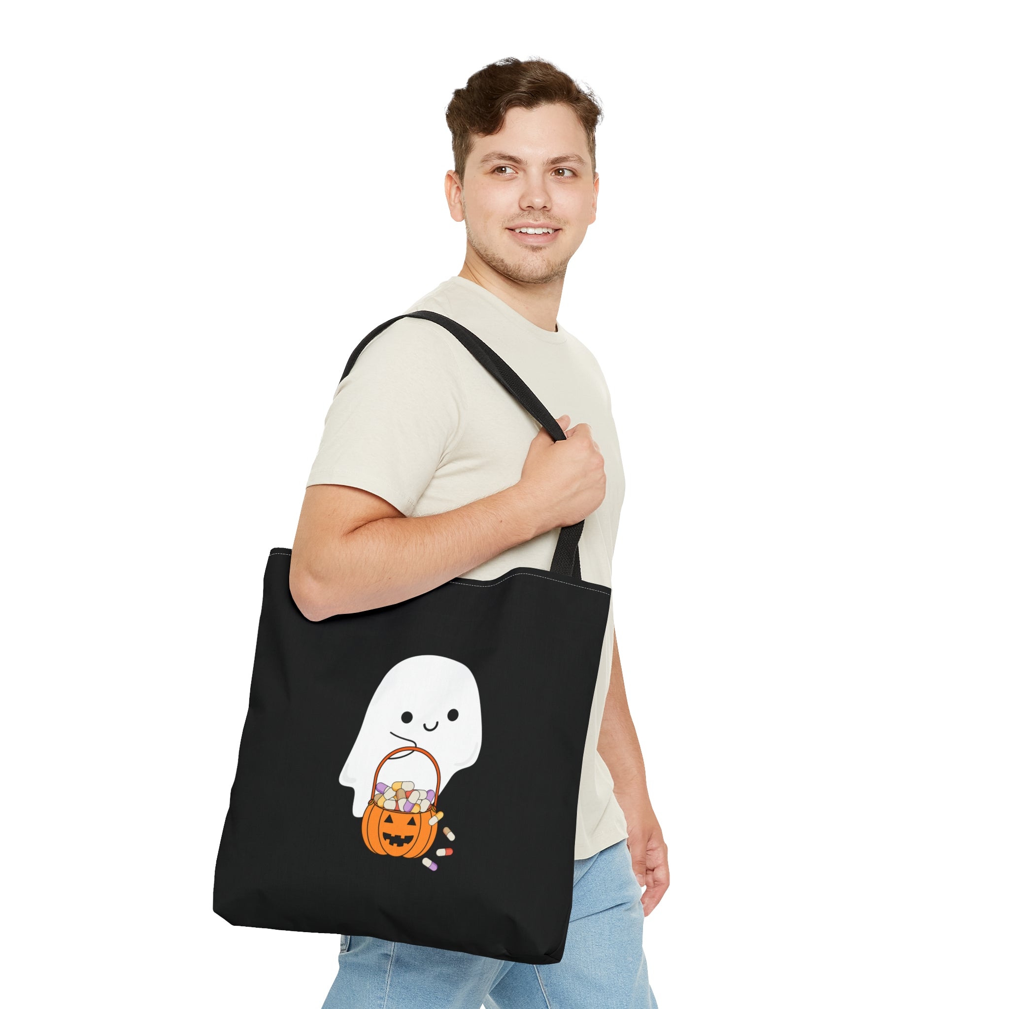 Ghost Trick or Treat Tote Bag Black