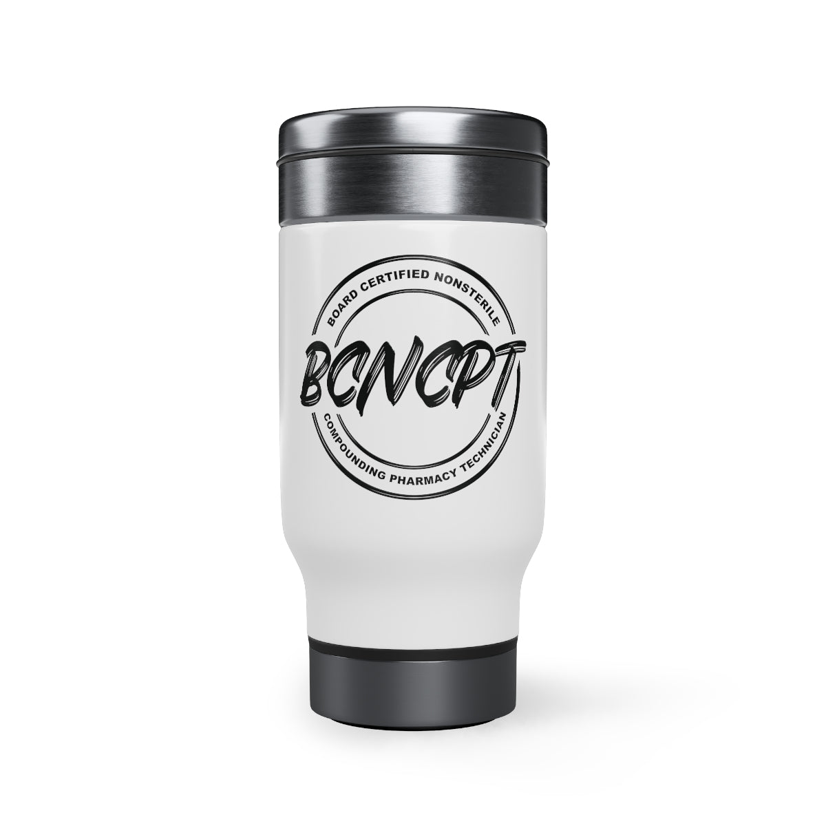 Board Certified Nonsterile Compounding Pharmacy Technician - V2 Travel Mug with Handle, 14oz